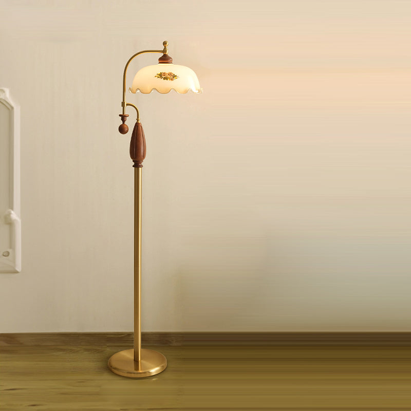 Dome Glass Ash Wood Floor Lamp