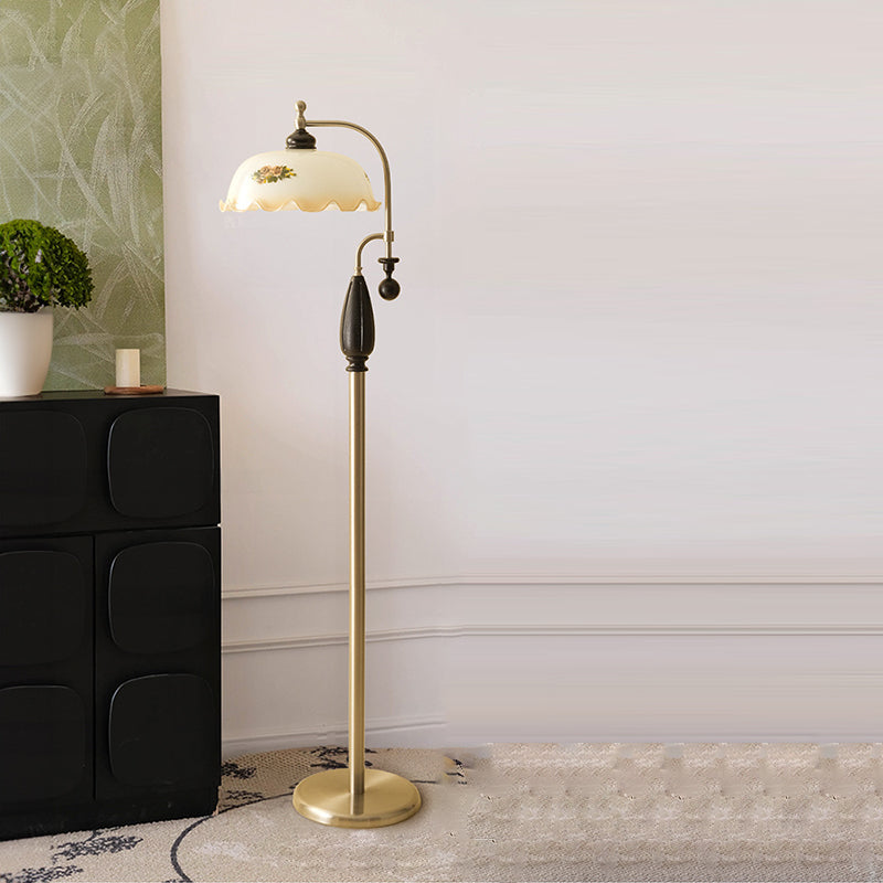 Dome Glass Ash Wood Floor Lamp