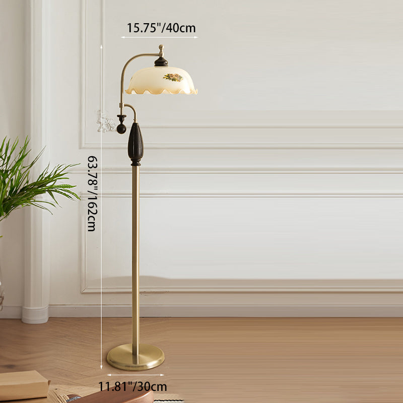 Dome Glass Ash Wood Floor Lamp