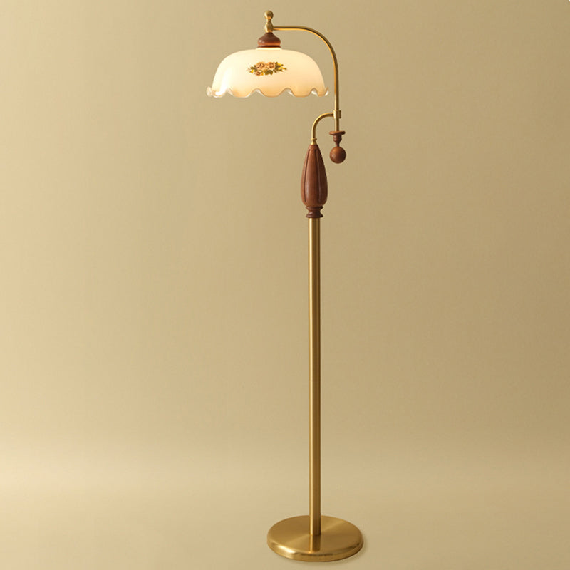 Dome Glass Ash Wood Floor Lamp