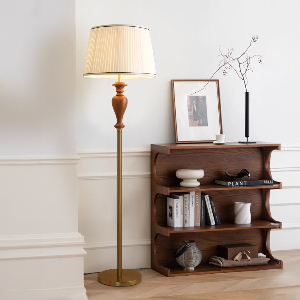 Tapered Fabric Ash Wood Floor Lamp
