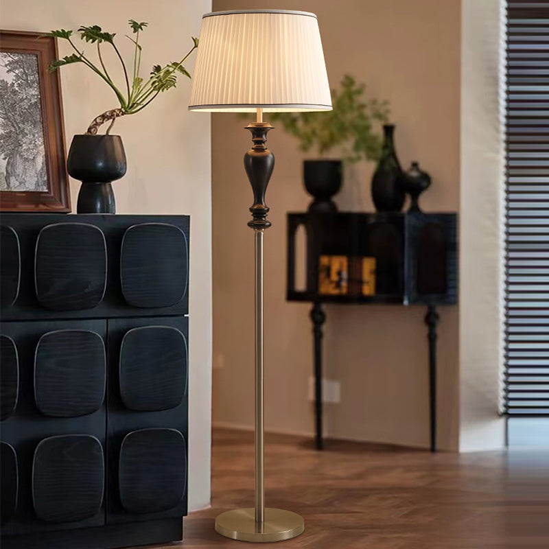Tapered Fabric Ash Wood Floor Lamp