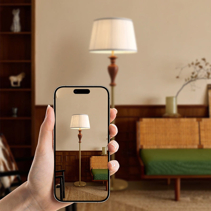 Tapered Fabric Ash Wood Floor Lamp