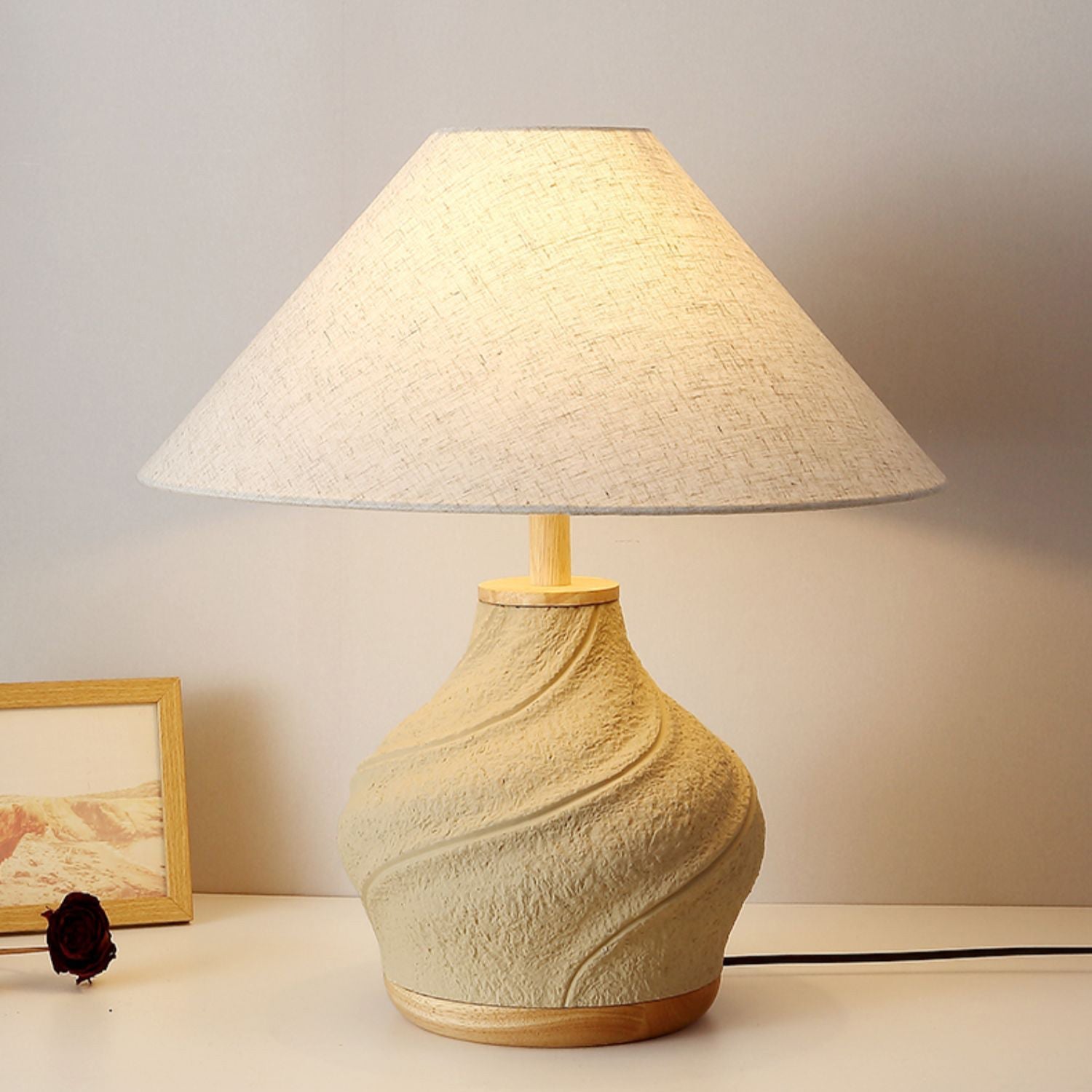 Cone Travertine Glass Bedroom Table Lamp