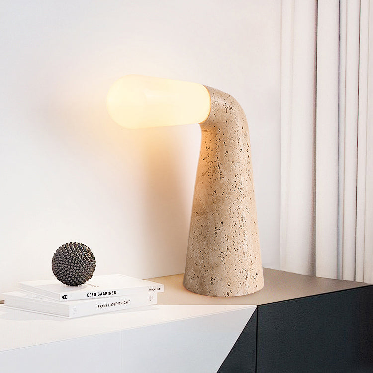 Cone Travertine Glass Vintage Table Lamp