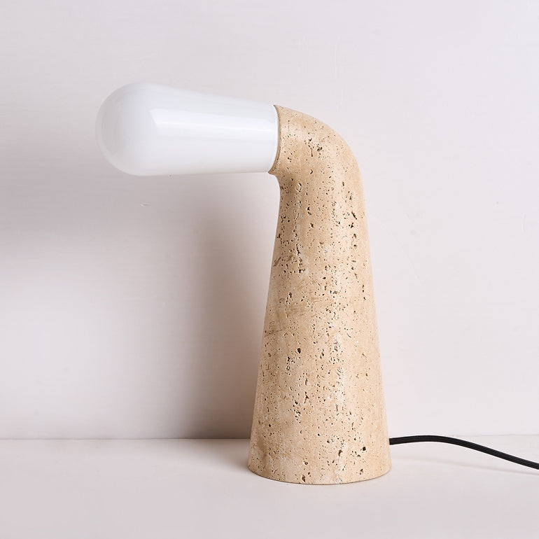 Cone Travertine Glass Vintage Table Lamp