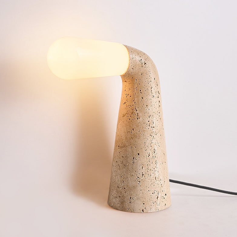 Cone Travertine Glass Vintage Table Lamp