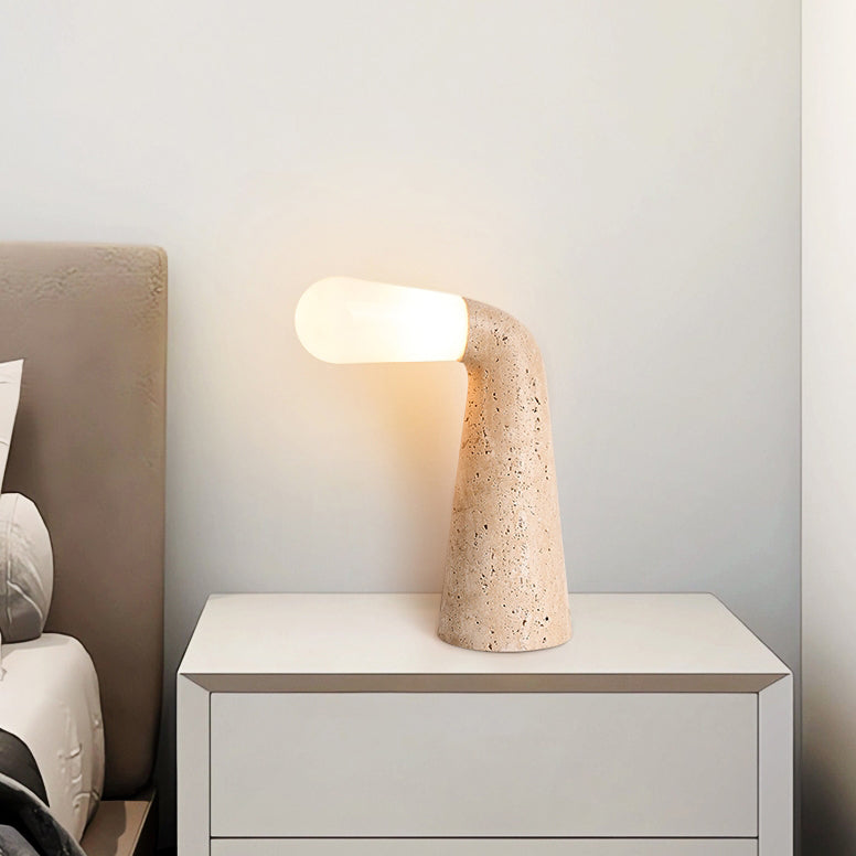 Cone Travertine Glass Vintage Table Lamp