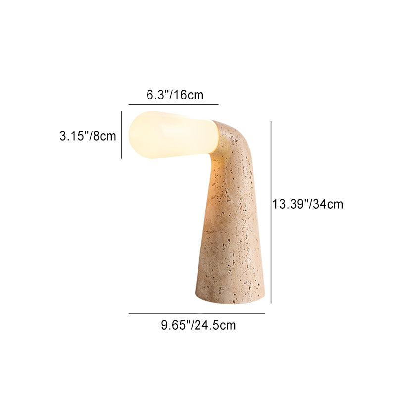 Cone Travertine Glass Vintage Table Lamp