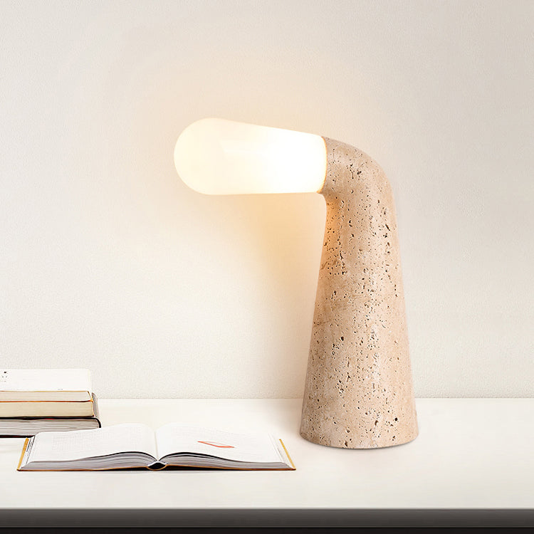 Cone Travertine Glass Vintage Table Lamp