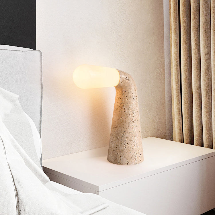 Cone Travertine Glass Vintage Table Lamp