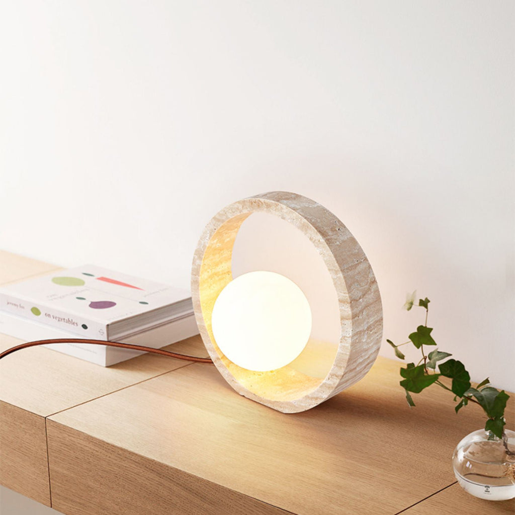 Travertine Circle Design Bedroom Table Lamp