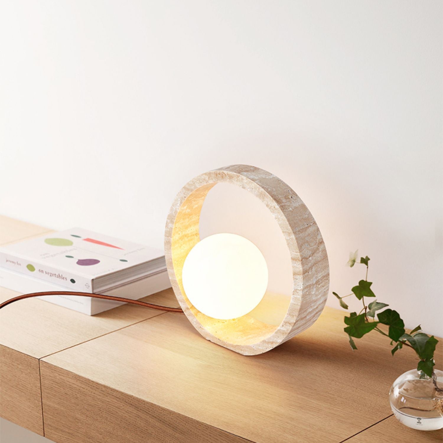 Travertine Circle Design Bedroom Table Lamp