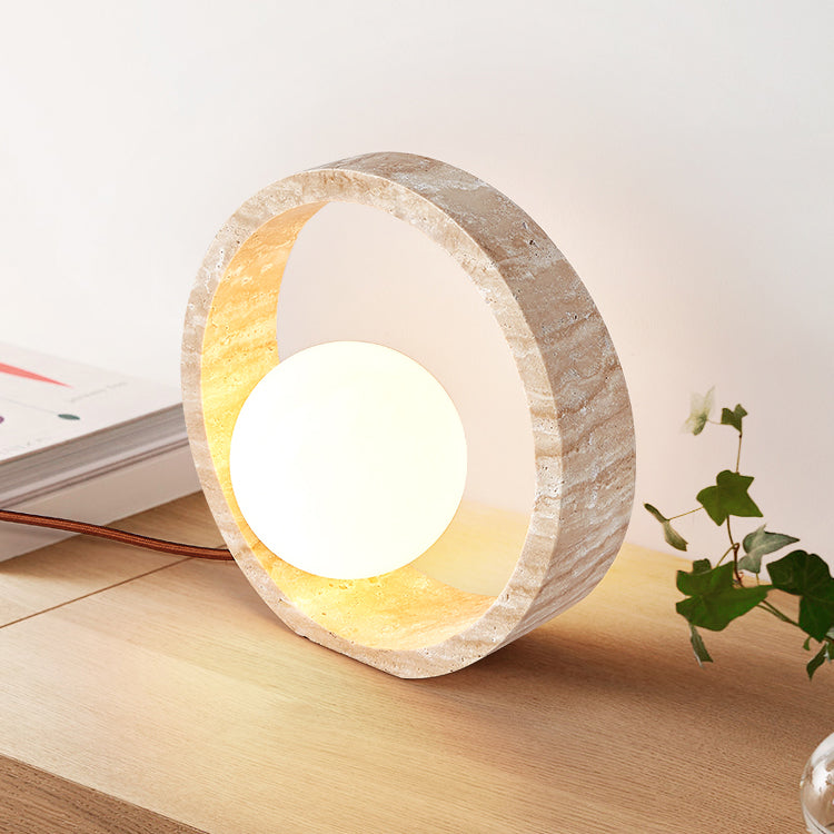 Travertine Circle Design Bedroom Table Lamp