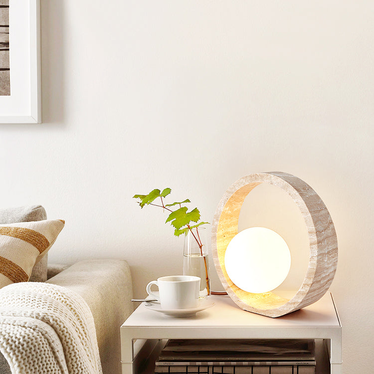 Travertine Circle Design Bedroom Table Lamp