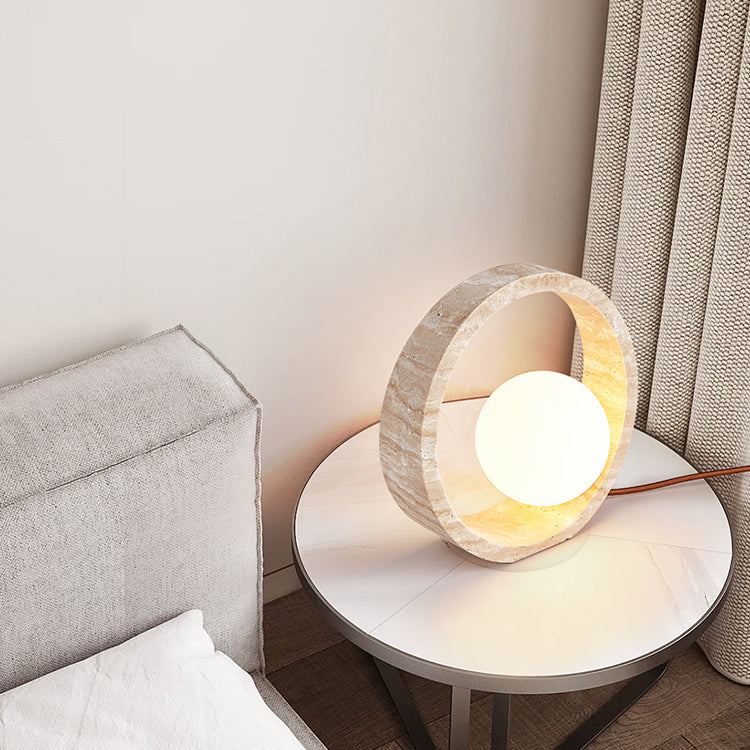 Travertine Circle Design Bedroom Table Lamp