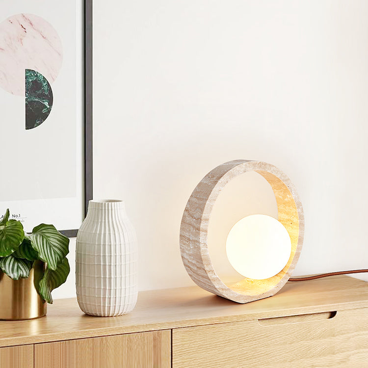 Travertine Circle Design Bedroom Table Lamp