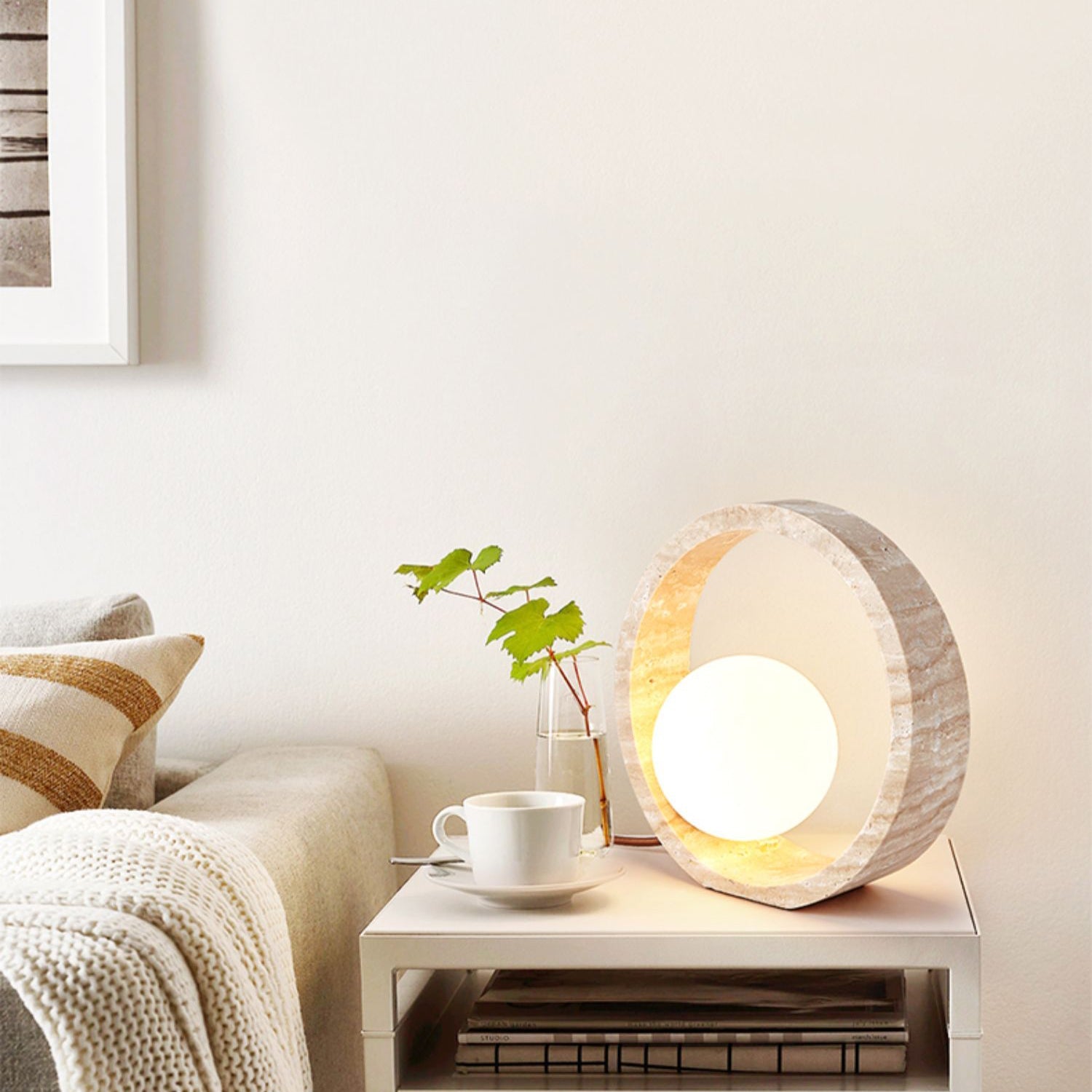 Travertine Circle Design Bedroom Table Lamp