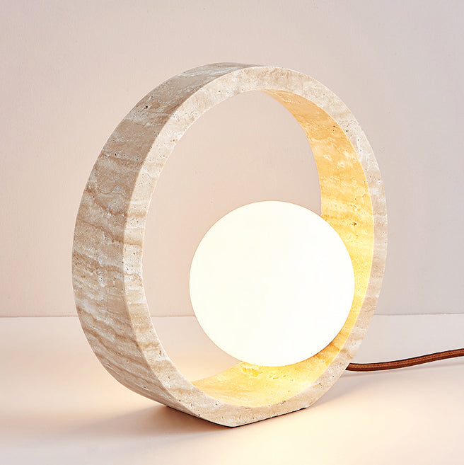 Travertine Circle Design Bedroom Table Lamp
