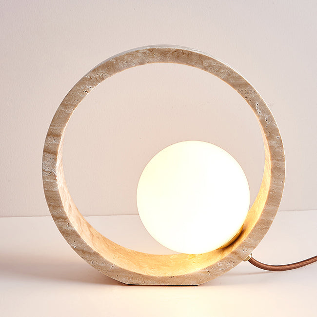 Travertine Circle Design Bedroom Table Lamp