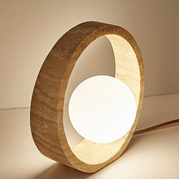 Travertine Circle Design Bedroom Table Lamp