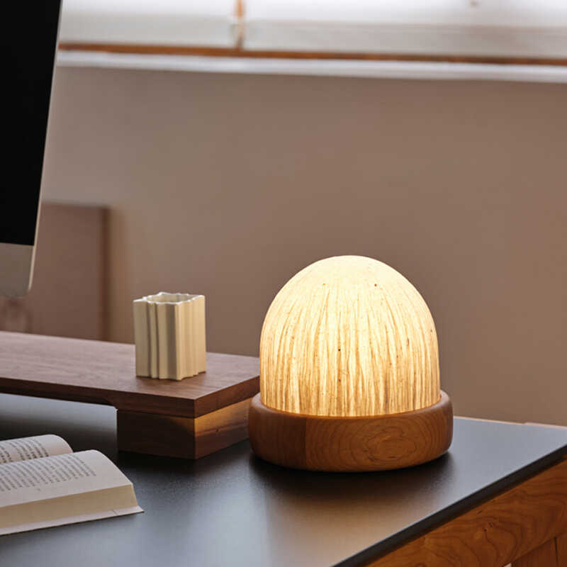 Dome Black Walnut Wood Table Lamp