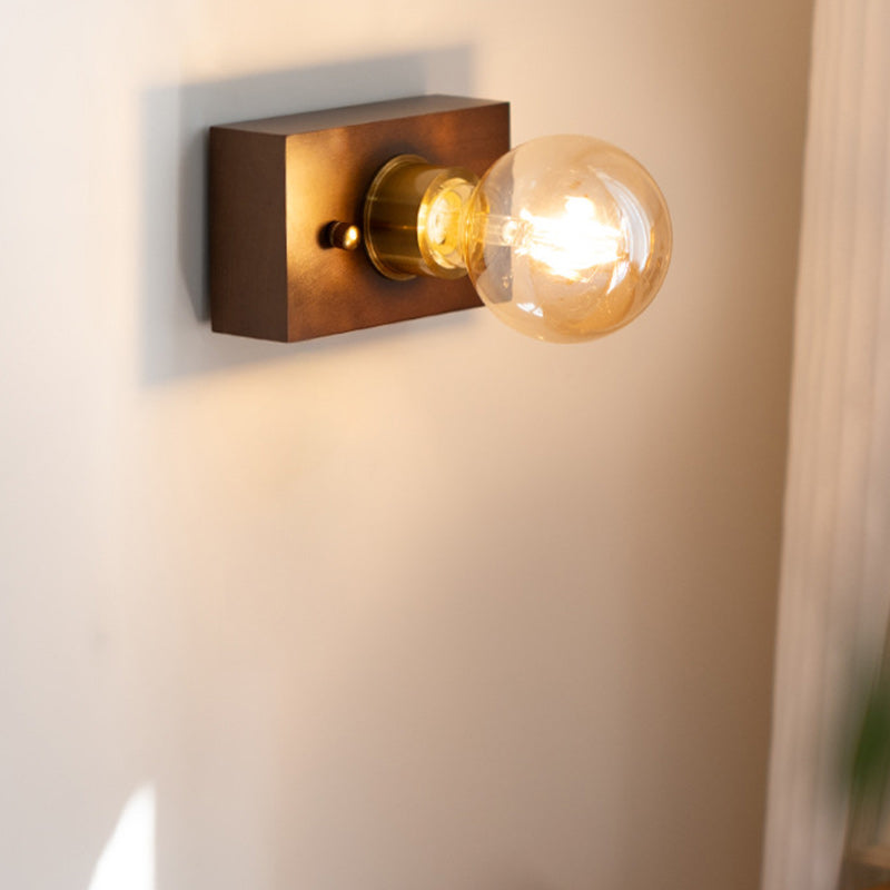 Rectangular Solid Wood Aluminum Wall Lamp