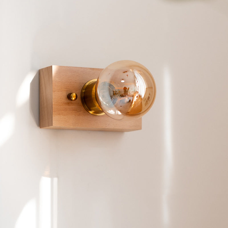 Rectangular Solid Wood Aluminum Wall Lamp