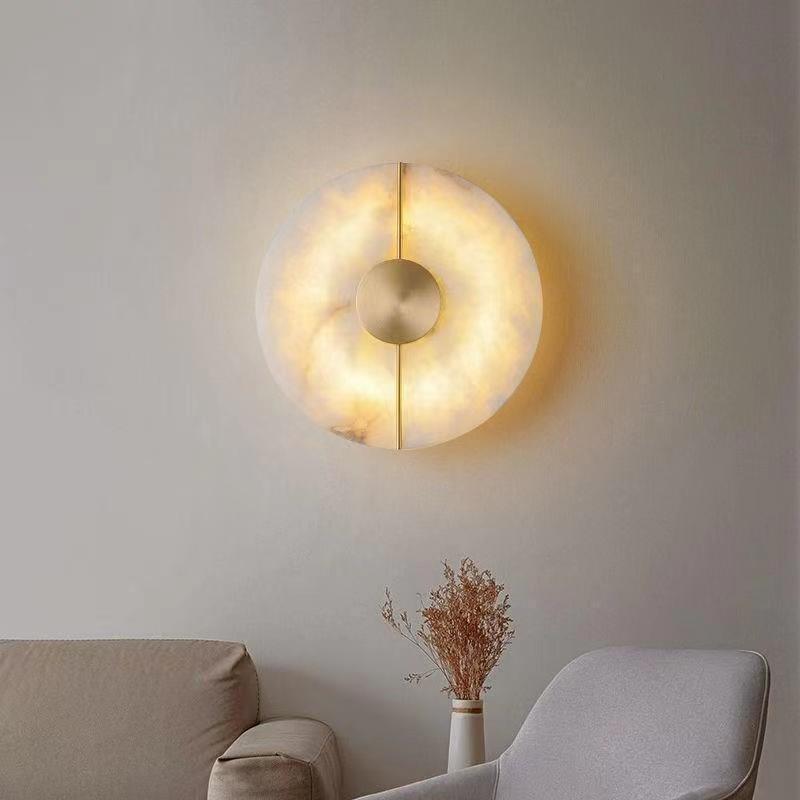 Round Copper Marble Bedroom Wall Lamp