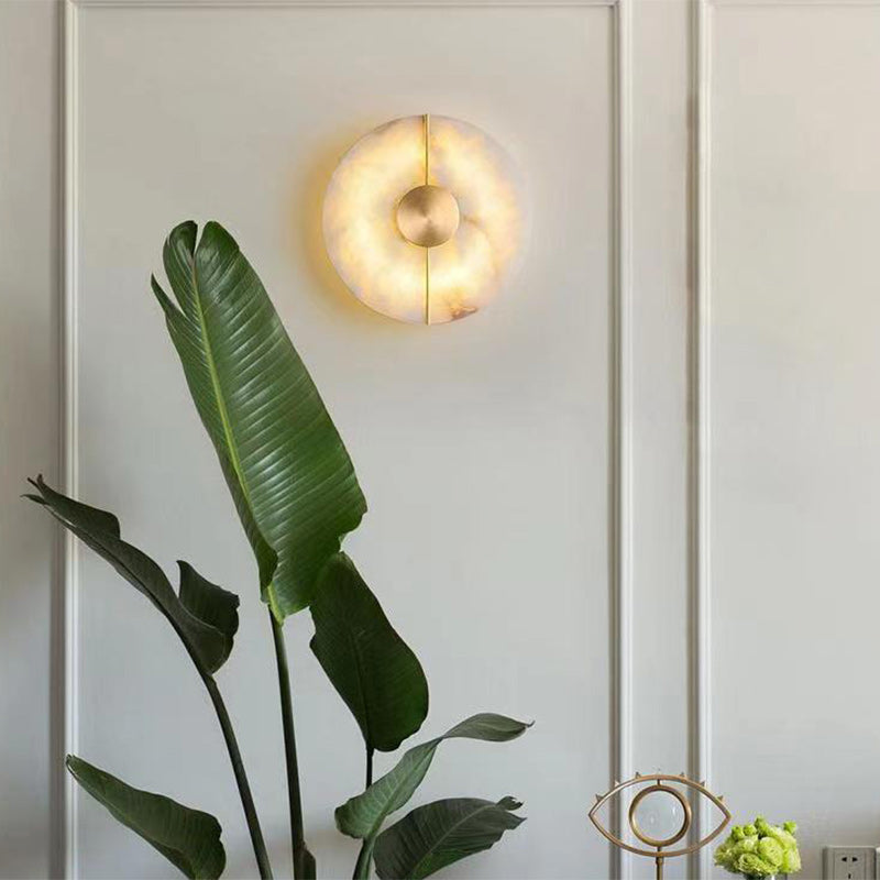 Round Copper Marble Bedroom Wall Lamp