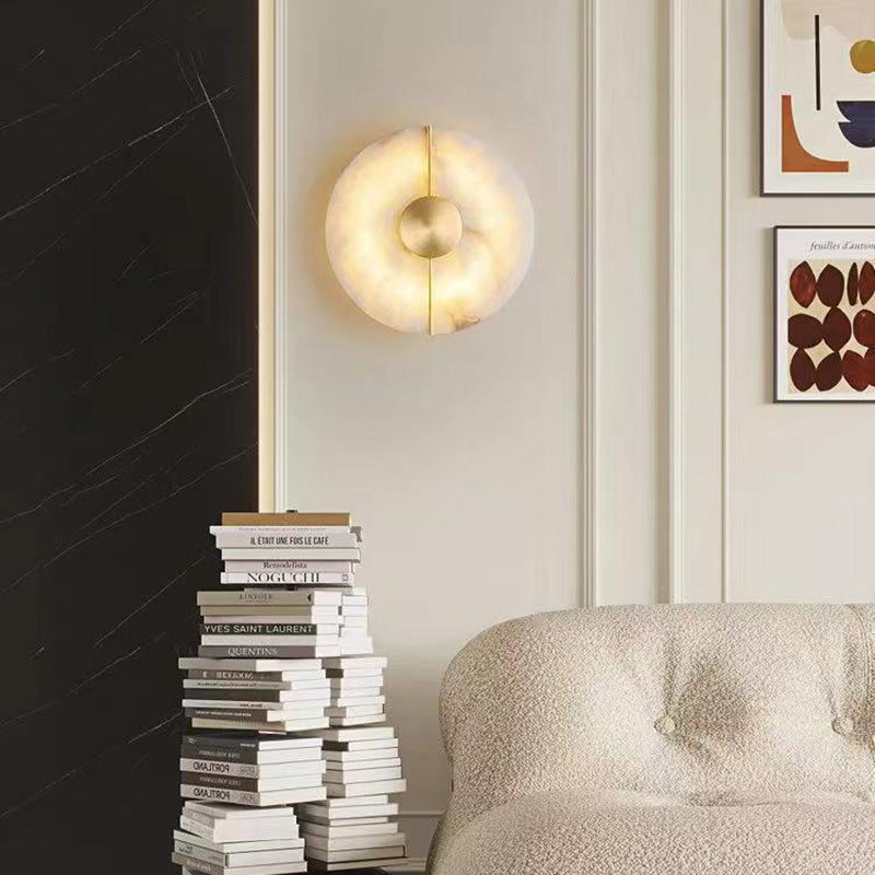 Round Copper Marble Bedroom Wall Lamp