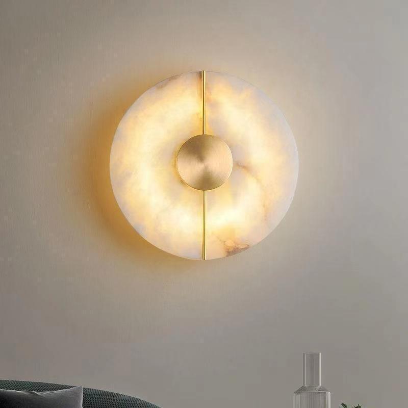 Round Copper Marble Bedroom Wall Lamp