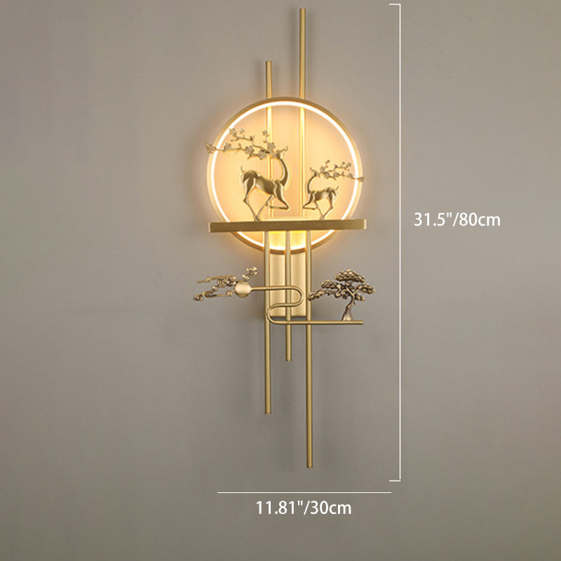 Deer Circle Brass Living Wall Lamp