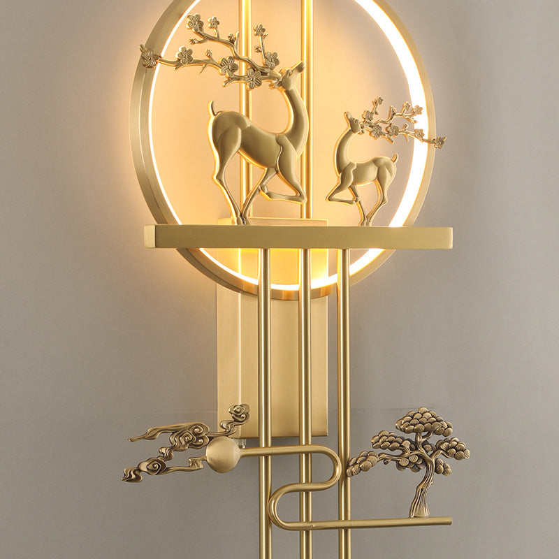 Deer Circle Brass Living Wall Lamp