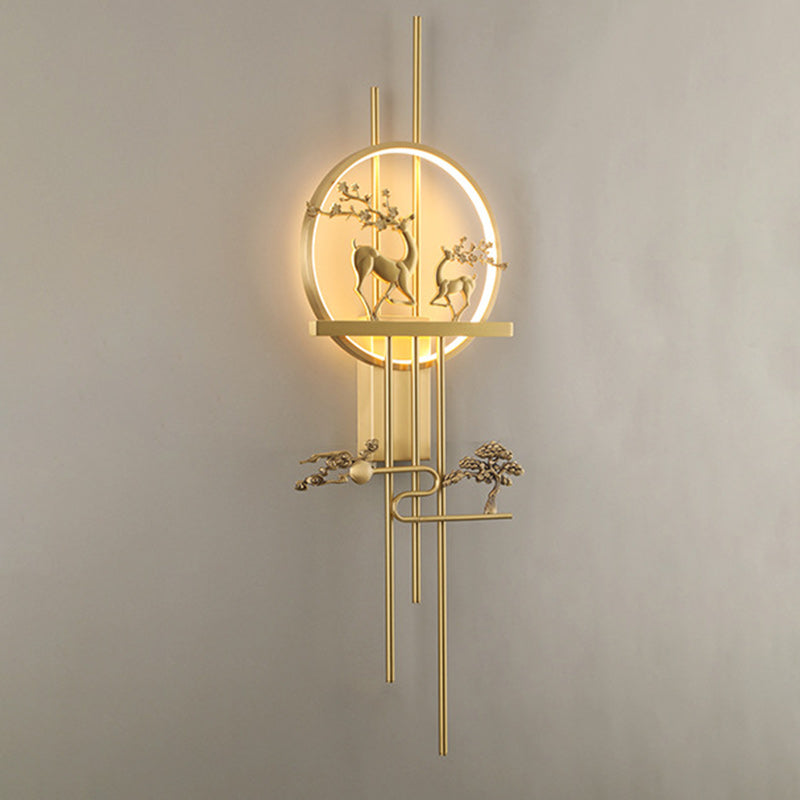 Deer Circle Brass Living Wall Lamp
