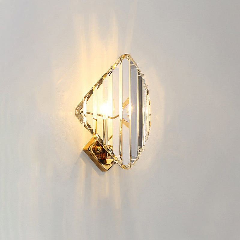 Square Metal Crystal Living Wall Lamp