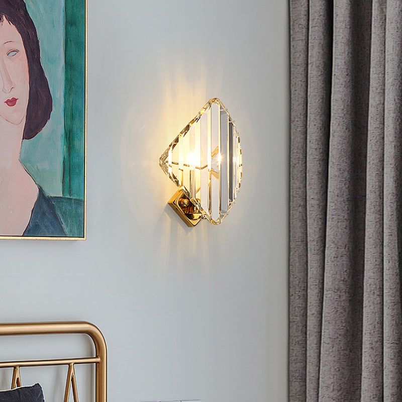 Square Metal Crystal Living Wall Lamp