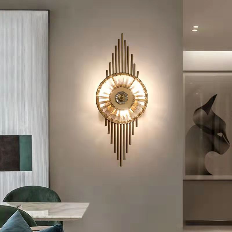 Round Metal Crystal Living 3-Light Wall Lamp