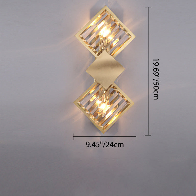 Square Crystal Glass Stainless 2-Light Wall Lamp