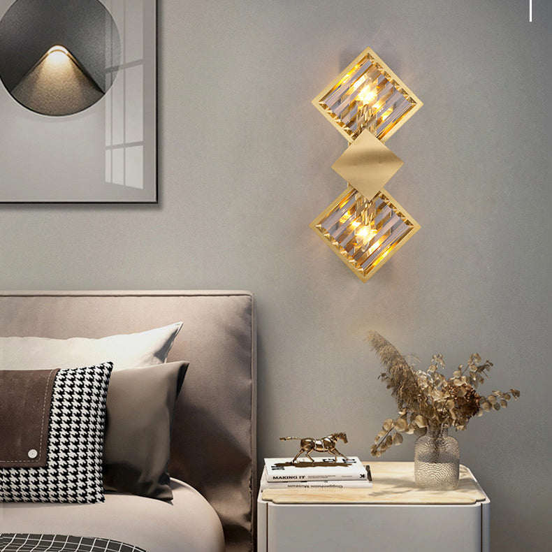 Square Crystal Glass Stainless 2-Light Wall Lamp