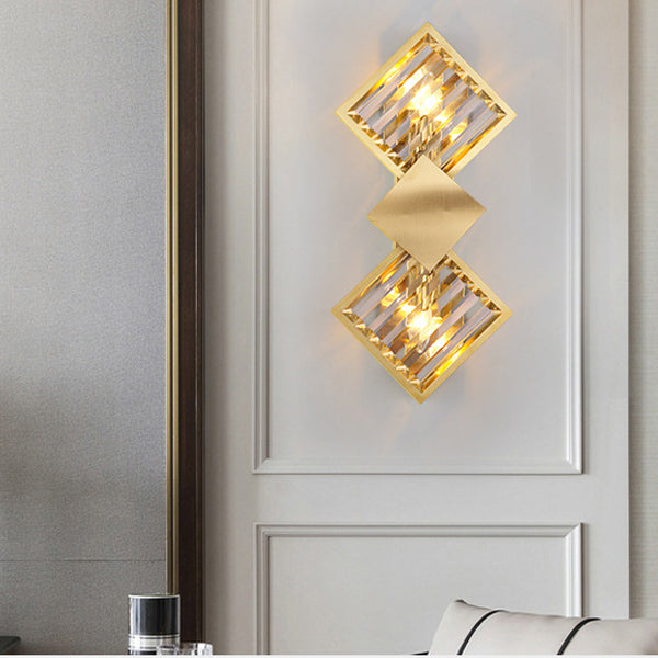Square Crystal Glass Stainless 2-Light Wall Lamp