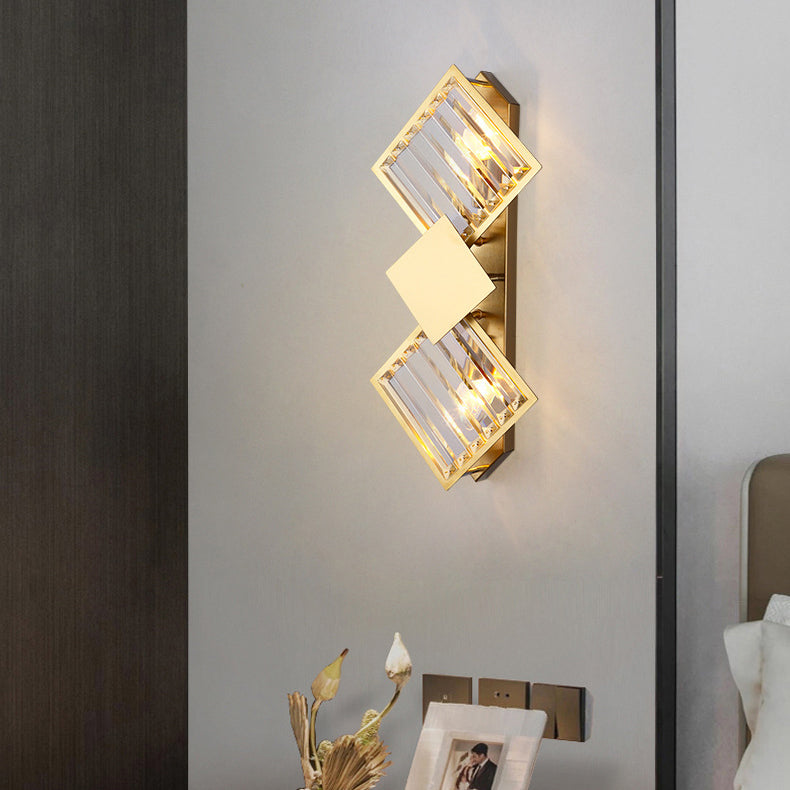 Square Crystal Glass Stainless 2-Light Wall Lamp