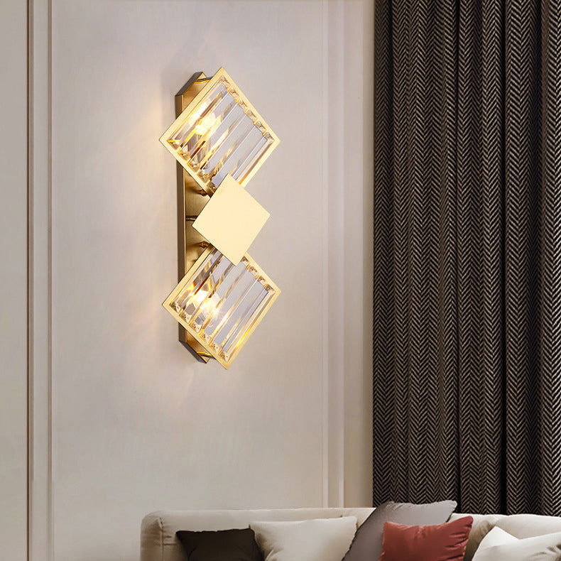 Square Crystal Glass Stainless 2-Light Wall Lamp