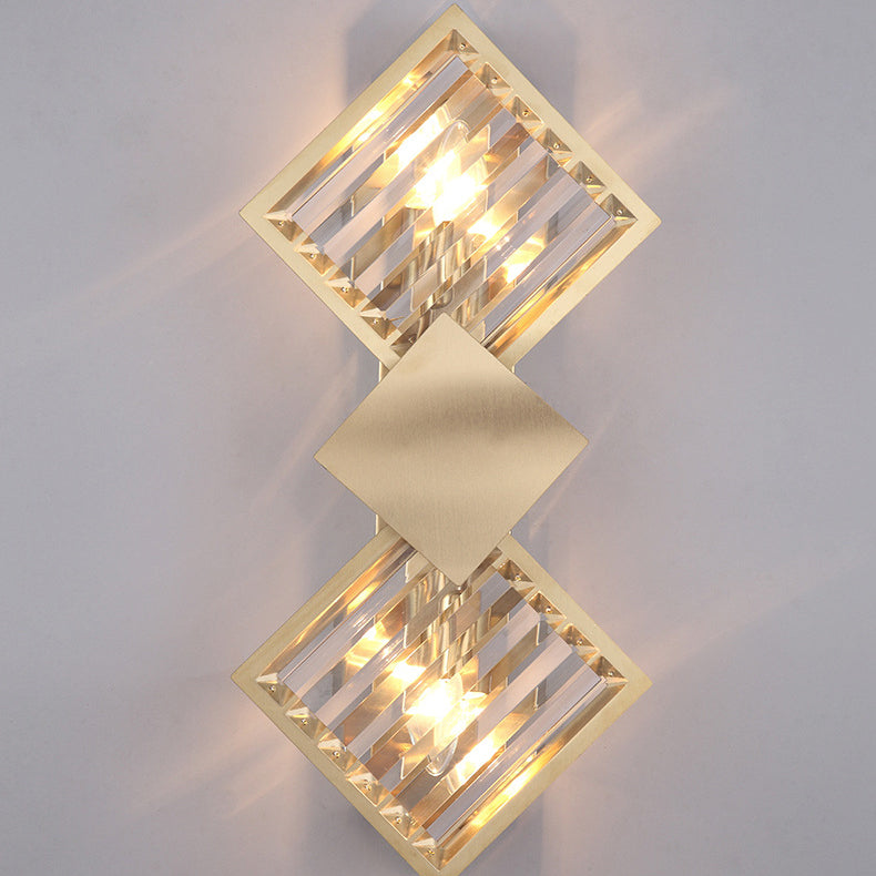 Square Crystal Glass Stainless 2-Light Wall Lamp
