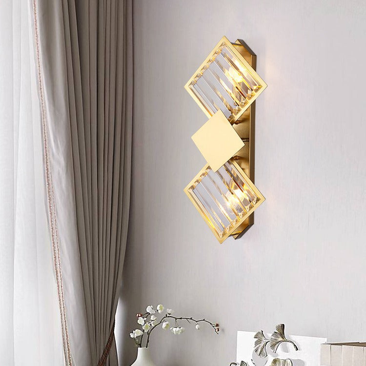 Square Crystal Glass Stainless 2-Light Wall Lamp