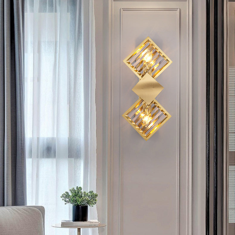 Square Crystal Glass Stainless 2-Light Wall Lamp