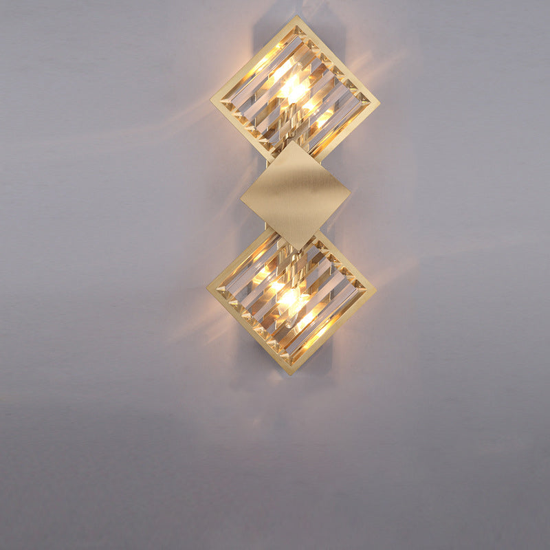 Square Crystal Glass Stainless 2-Light Wall Lamp
