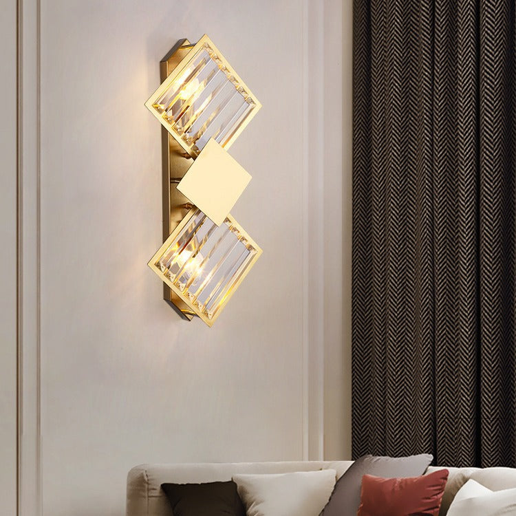 Square Crystal Glass Stainless 2-Light Wall Lamp
