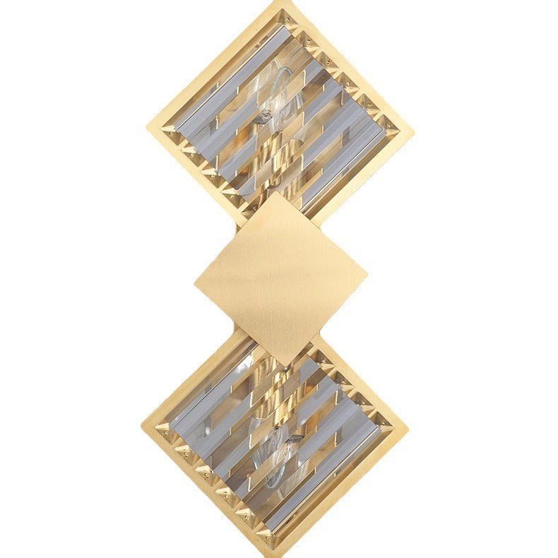 Square Crystal Glass Stainless 2-Light Wall Lamp