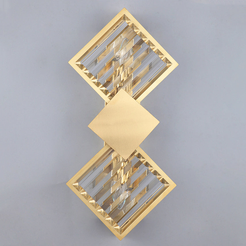 Square Crystal Glass Stainless 2-Light Wall Lamp